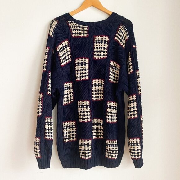 Vintage Pringle Blue Cotton Plaid Unique V Neck Pullover Hong Kong XL - Picture 5 of 6